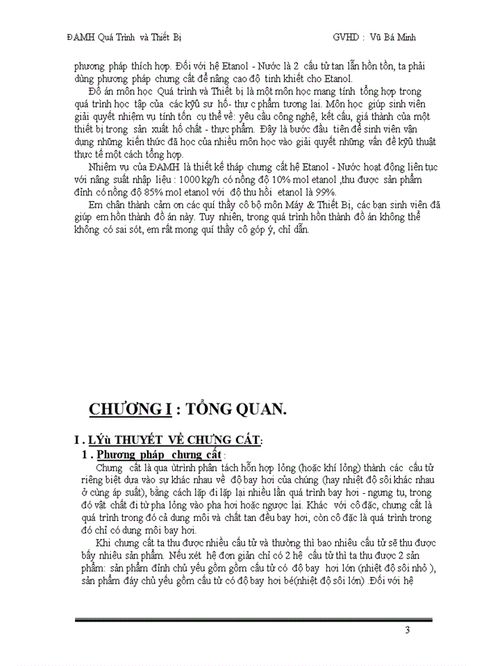 image for page Thiết kế tháp chưng cất hệ Etanol - Nước hoạt động liên tục với nâng suất nhập liệu : 1000 kg/h có nồng độ 10% mol etanol