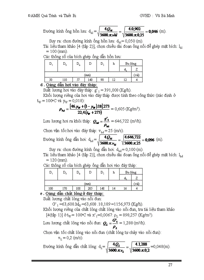 image for page Thiết kế tháp chưng cất hệ Etanol - Nước hoạt động liên tục với nâng suất nhập liệu : 1000 kg/h có nồng độ 10% mol etanol