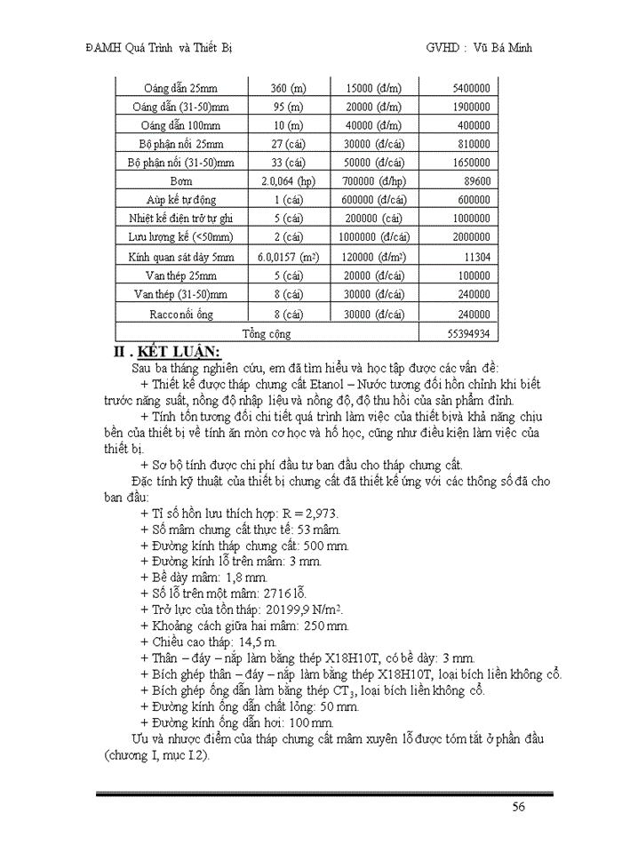 image for page Thiết kế tháp chưng cất hệ Etanol - Nước hoạt động liên tục với nâng suất nhập liệu : 1000 kg/h có nồng độ 10% mol etanol