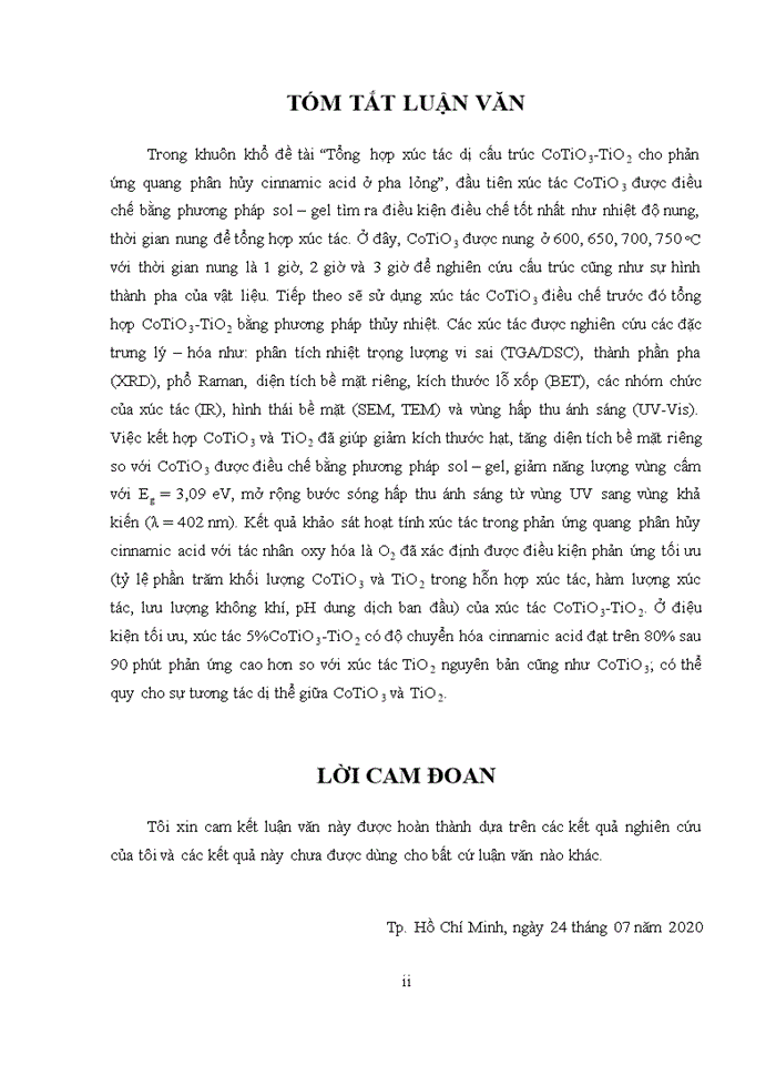 image for page Tổng hợp xúc tác dị cấu trúc CoTiO3-TiO2 cho phản ứng quang phân hủy cinnamic acid ở pha lỏng.