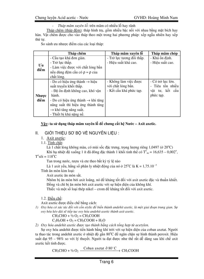 image for page Thiết kế hệ thống chưng cất Nước – Axit Axetic có năng suất là 500l/h