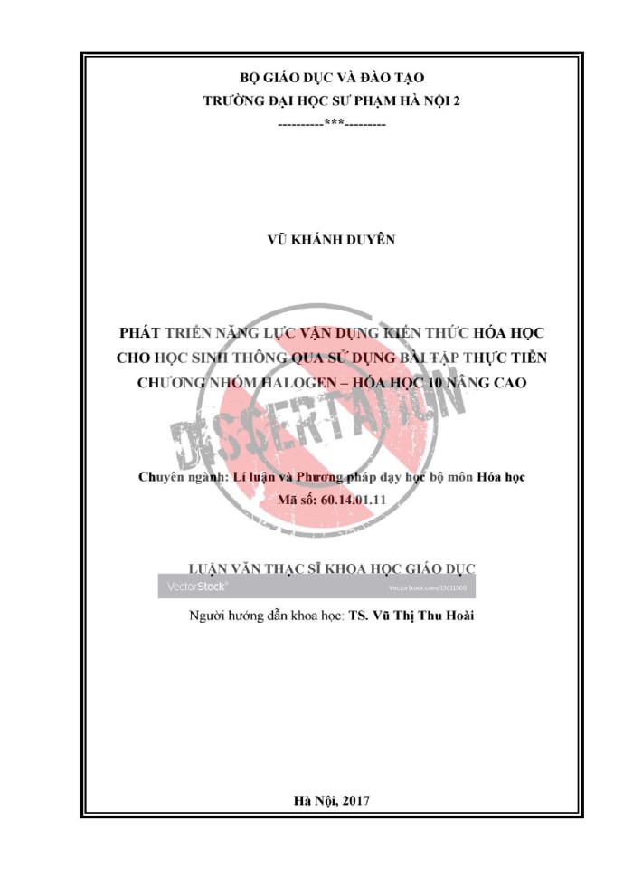 image for page Phát triển năng lực vận dụng kiến thức hóa học cho học sinh thông qua sử dụng bài tập thực tiễn chương nhóm Halogen