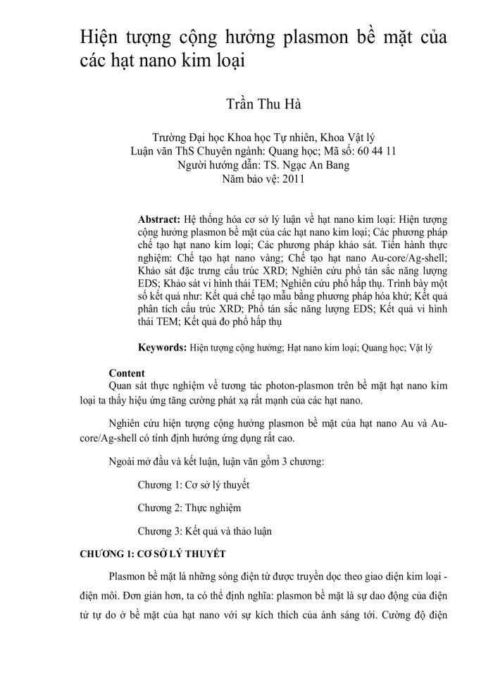 image for page Hiện tượng cộng hƣởng plasmon bề mặt của các hạt nano kim loại