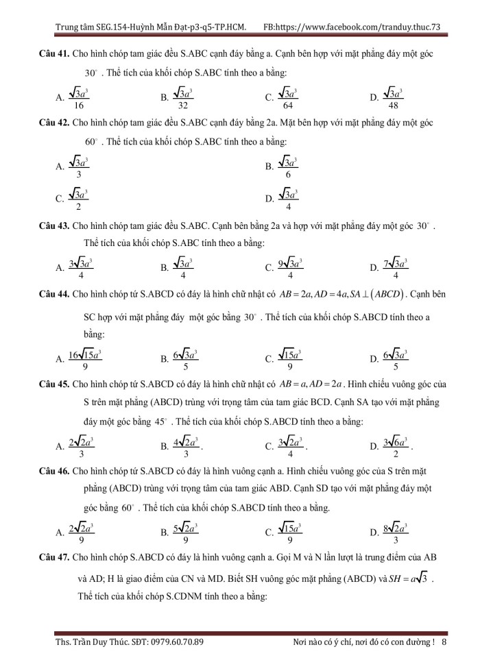 image for page Các bài tập trắc nghiệm hình không gian