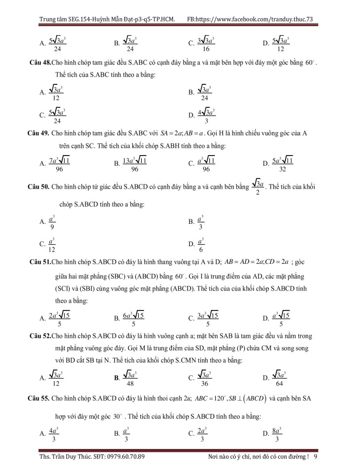 image for page Các bài tập trắc nghiệm hình không gian