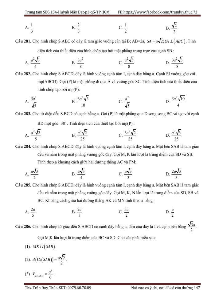 image for page Các bài tập trắc nghiệm hình không gian
