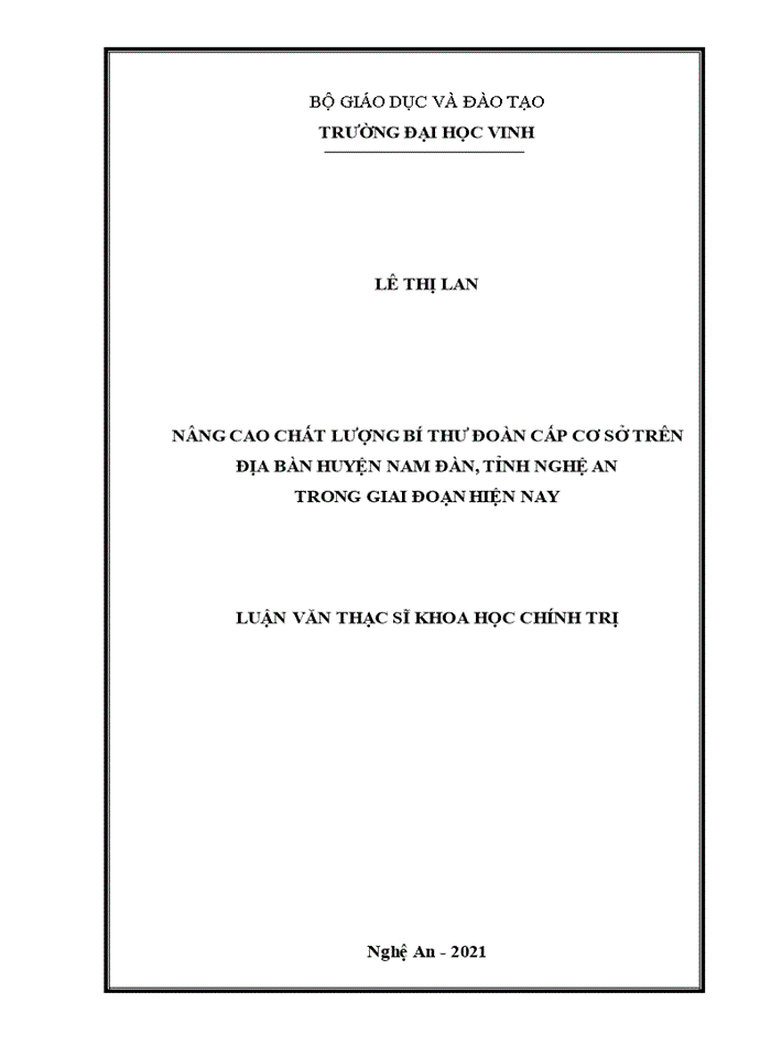 image for page Nâng cao chất lượng bí thư Đoàn cấp cơ sở trên địa bàn huyện Nam Đàn, tỉnh Nghệ An trong giai đoạn hiện nay
