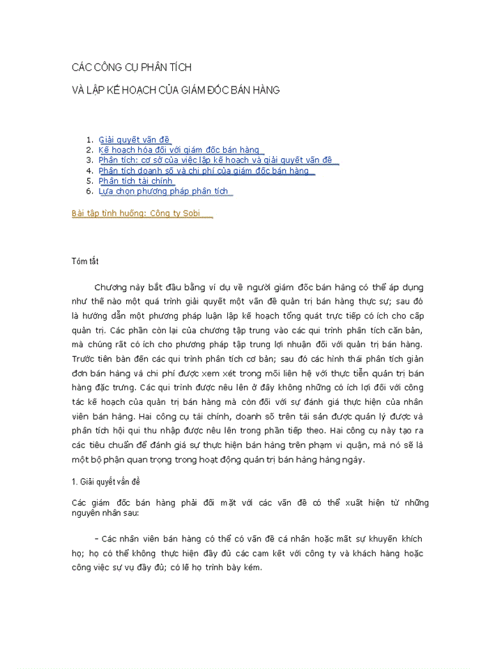 image for page Các công cụ phân tích  và lập kế hoạch của giám đốc bán hàng