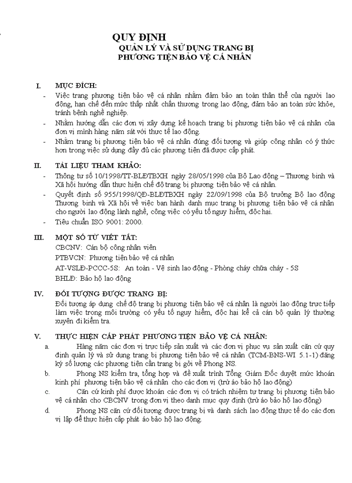 image for page Quy định quản lý và sử dụng trang bị phương tiện bảo vệ cá nhân