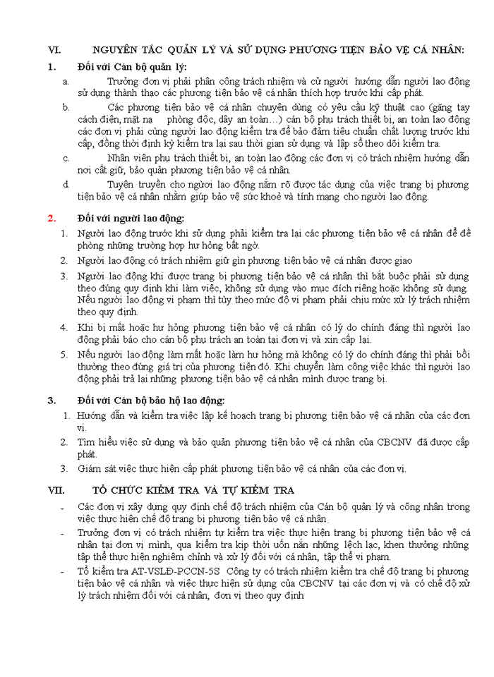 image for page Quy định quản lý và sử dụng trang bị phương tiện bảo vệ cá nhân
