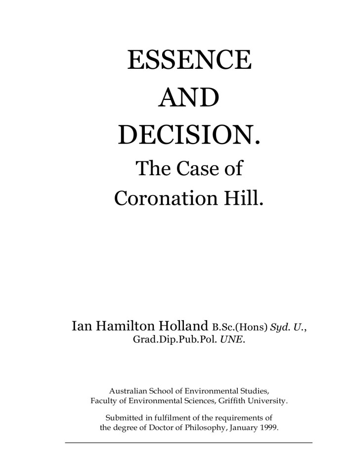 Essence and decision the case of coronation hill