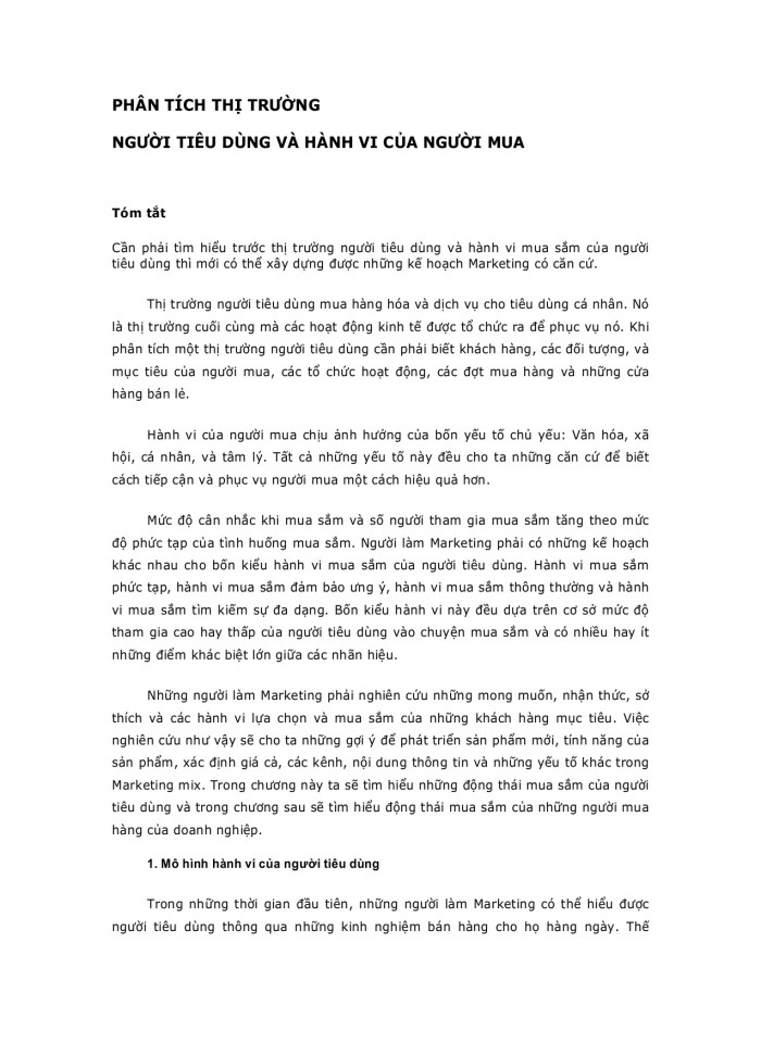 image for page Phân tích thị trường người tiêu dùng và hành vi của người mua