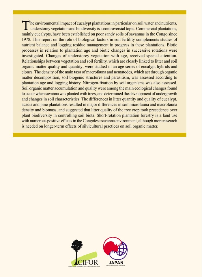 image for page Ảnh hưởng của việc trồng cây ngoại lai đối với sự đa dạng thực vật và độ phì nhiêu của đất sinh học ở Congo Savanna: Với tài liệu tham khảo đặc biệt về cây bạch đàn