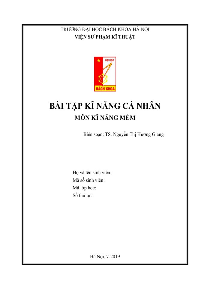 image for page Bài tập kĩ năng cá nhân môn kĩ năng mềm