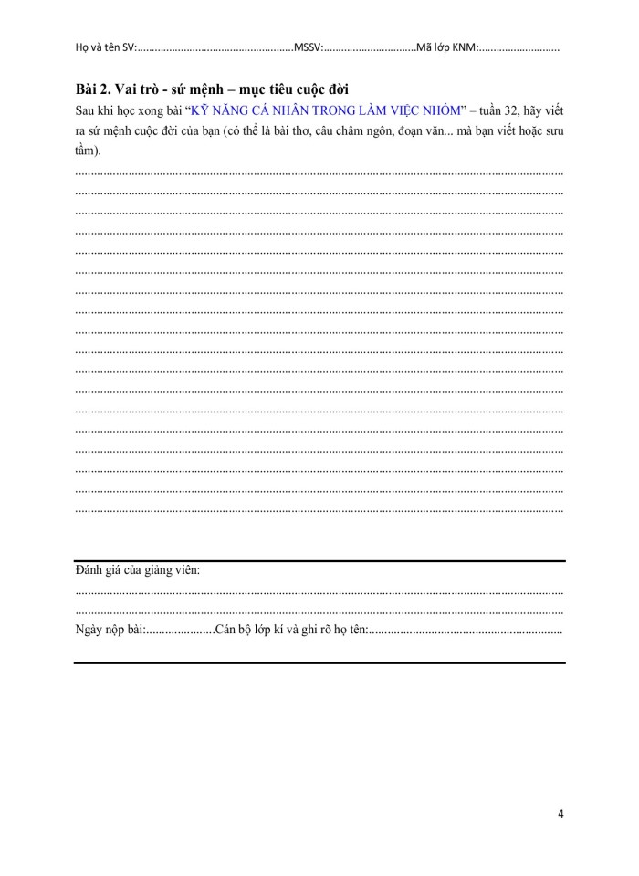 image for page Bài tập kĩ năng cá nhân môn kĩ năng mềm