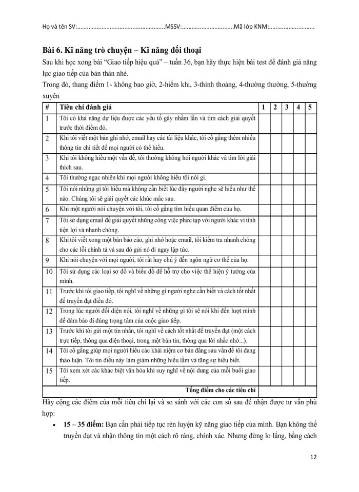 image for page Bài tập kĩ năng cá nhân môn kĩ năng mềm