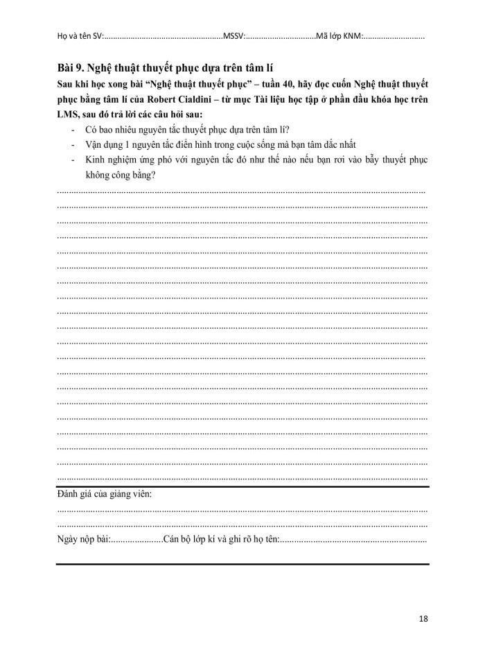 image for page Bài tập kĩ năng cá nhân môn kĩ năng mềm