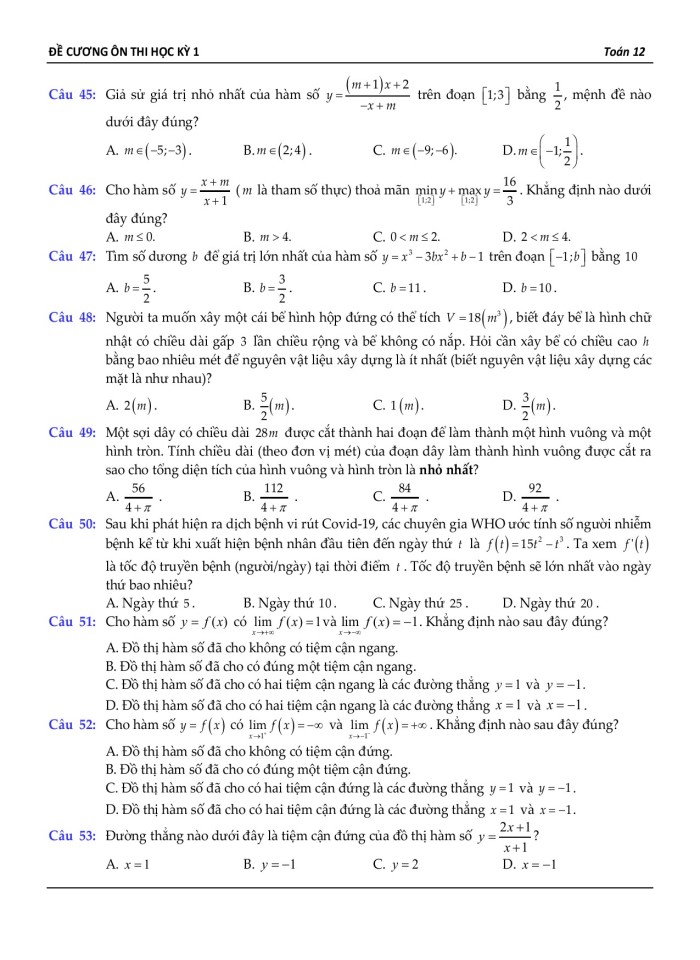 image for page Đề cương ôn thi học kỳ 1 – toán 12