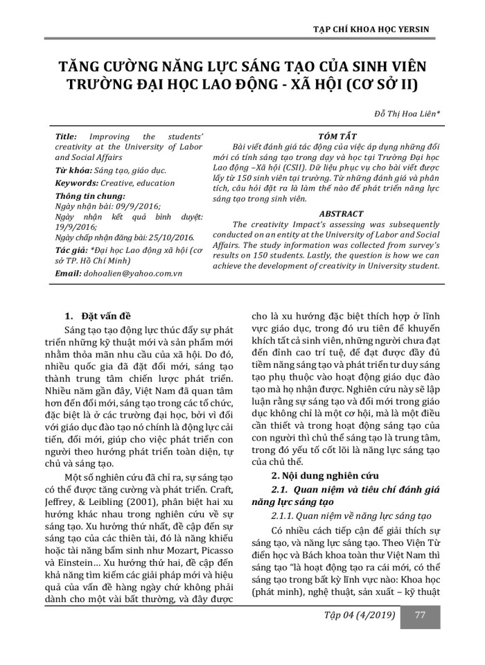 image for page Tăng cường năng lực sáng tạo của sinh viên trường đại học lao động - xã hội