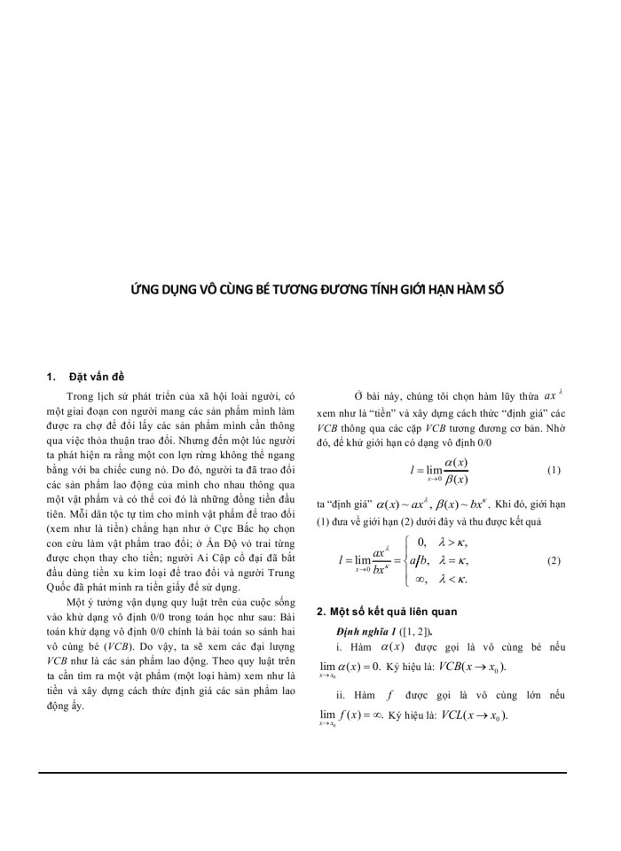Ứng dụng vô cùng bé tương đương tính giới hạn hàm số