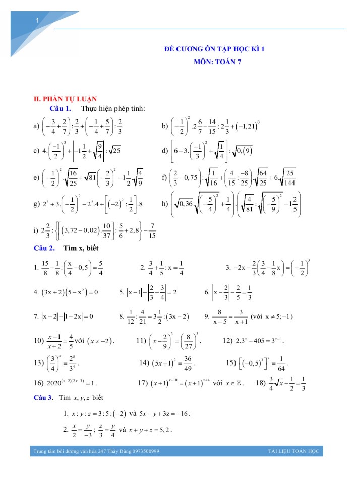 image for page Đề cương học kì 1 môn toán lớp 7