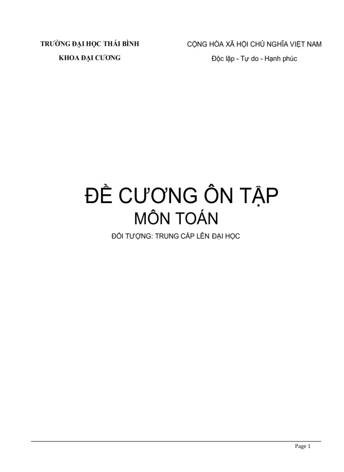 image for page Đề cương ôn tập môn toán