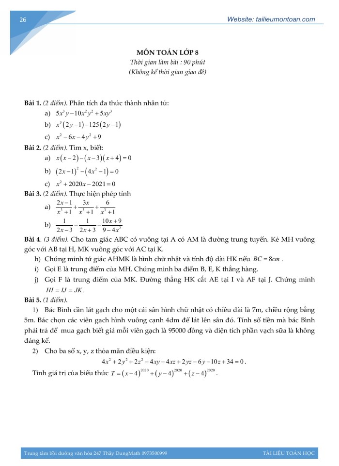 image for page Đề học kì 1 môn toán lớp 6,7,8,9
