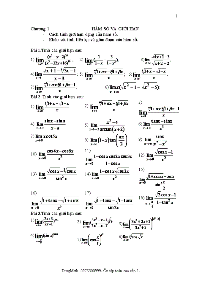 Hàm số và giới hạn