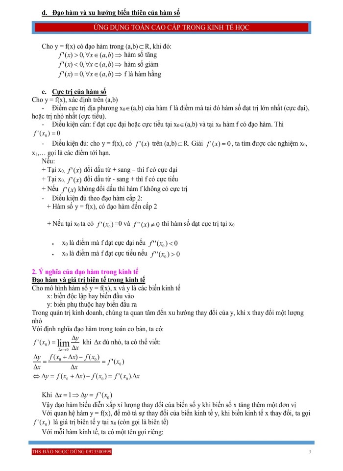 image for page Ứng dụng đạo hàm của hàm một biến hay nhiều biến trong bài toán kinh tế