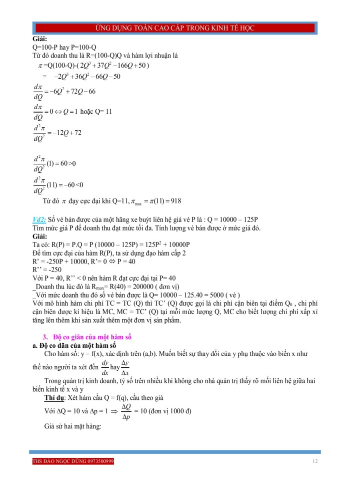 image for page Ứng dụng đạo hàm của hàm một biến hay nhiều biến trong bài toán kinh tế