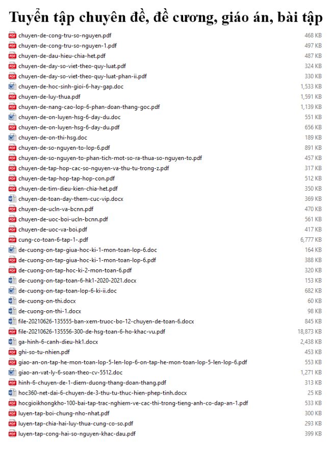 image for page Tuyển tập chuyên đề, đề cương, giáo án, bài tập môn toán 6 chọn lọc