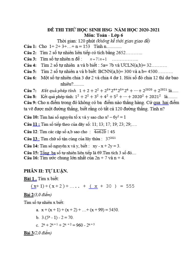 image for page Tuyển tập các bộ đề thi học sinh giỏi môn toán 6 mới nhất