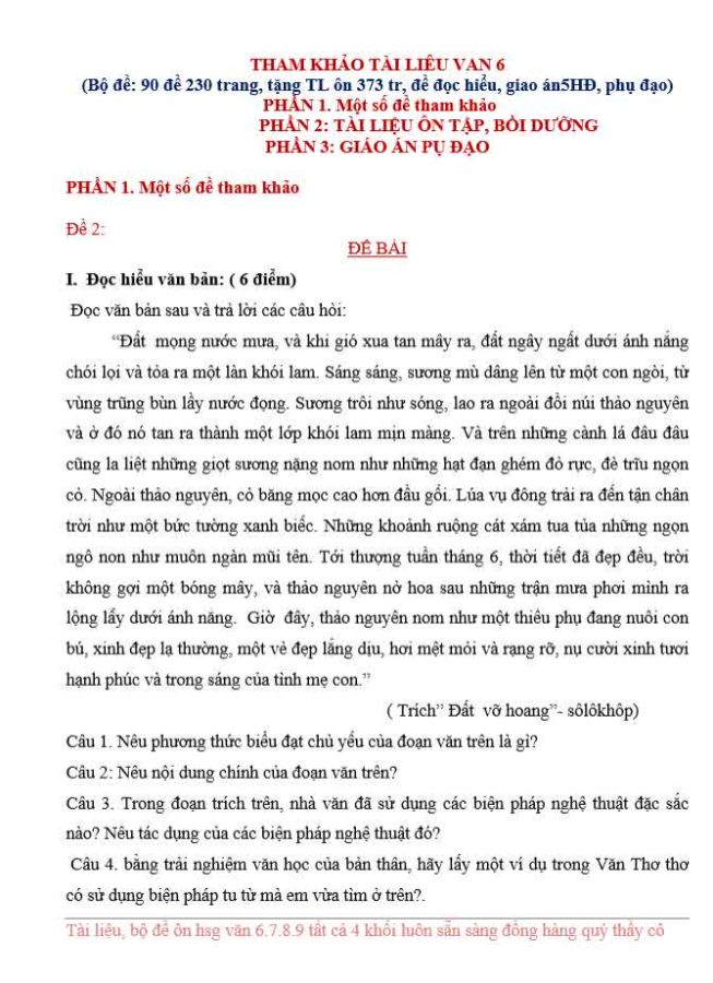 image for page Tổng hợp các bộ đề và bài làm môn ngữ văn 6 chọn lọc