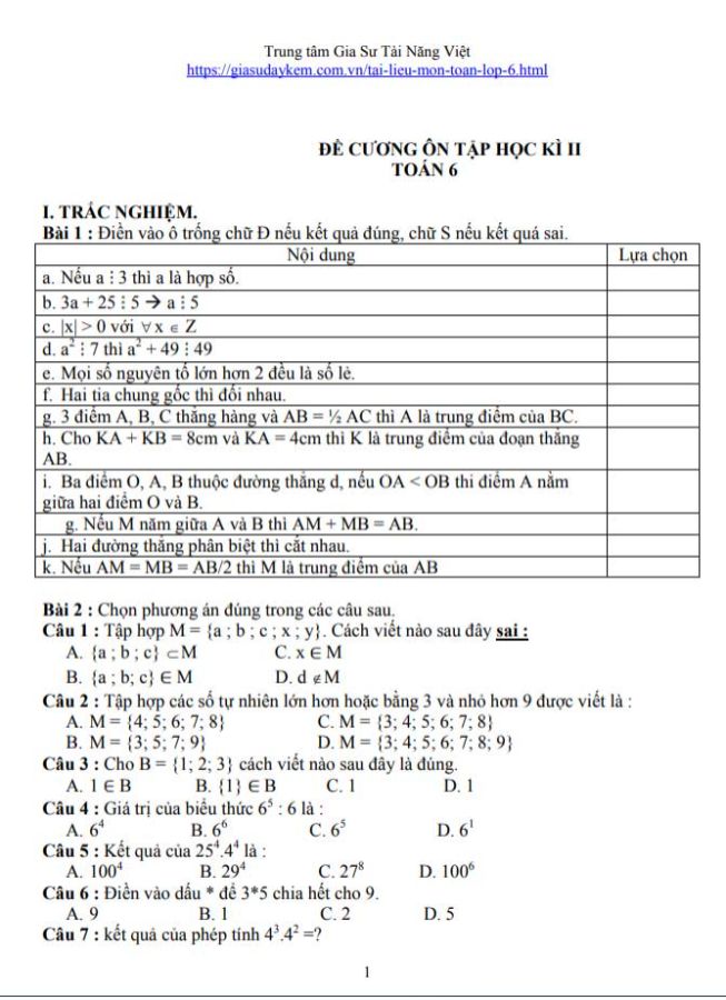 Tuyển tập đề thi, đề cương, bài tập chuyên đề môn toán 6( dạng pdf)