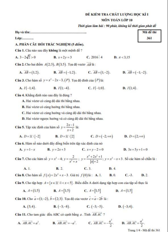 image for page Tuyển tập bộ đề thi và đề kiểm tra học kì 1 lớp 10
