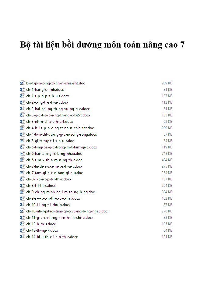 Bộ tài liệu bồi dưỡng môn toán nâng cao 7