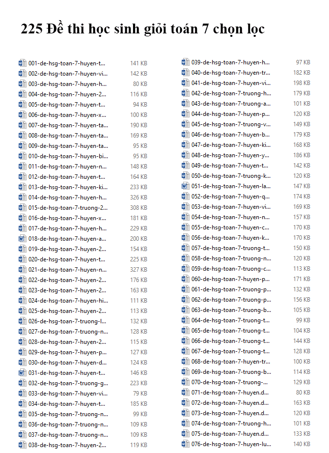 225 Đề thi học sinh giỏi toán 7 chọn lọc