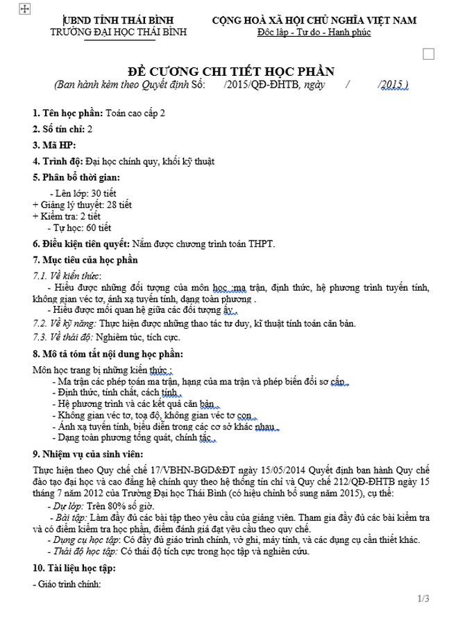 image for page Đề cương chi tiết học phần các môn đại cương