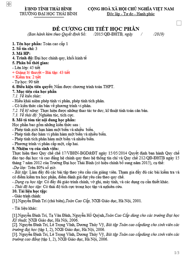 image for page Đề cương chi tiết học phần các môn đại cương