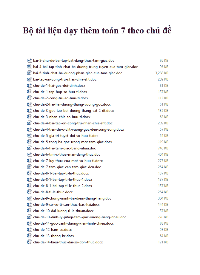 Bộ tài liệu dạy thêm toán 7 theo chủ đề