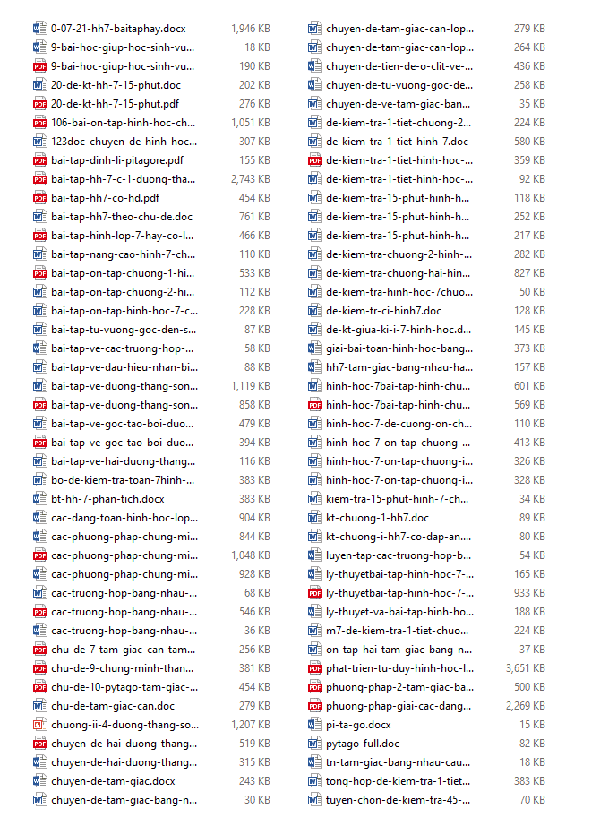 Bộ tài liệu chuyên đề, đề cương, bài tập, đề kiểm tra môn hình học 7