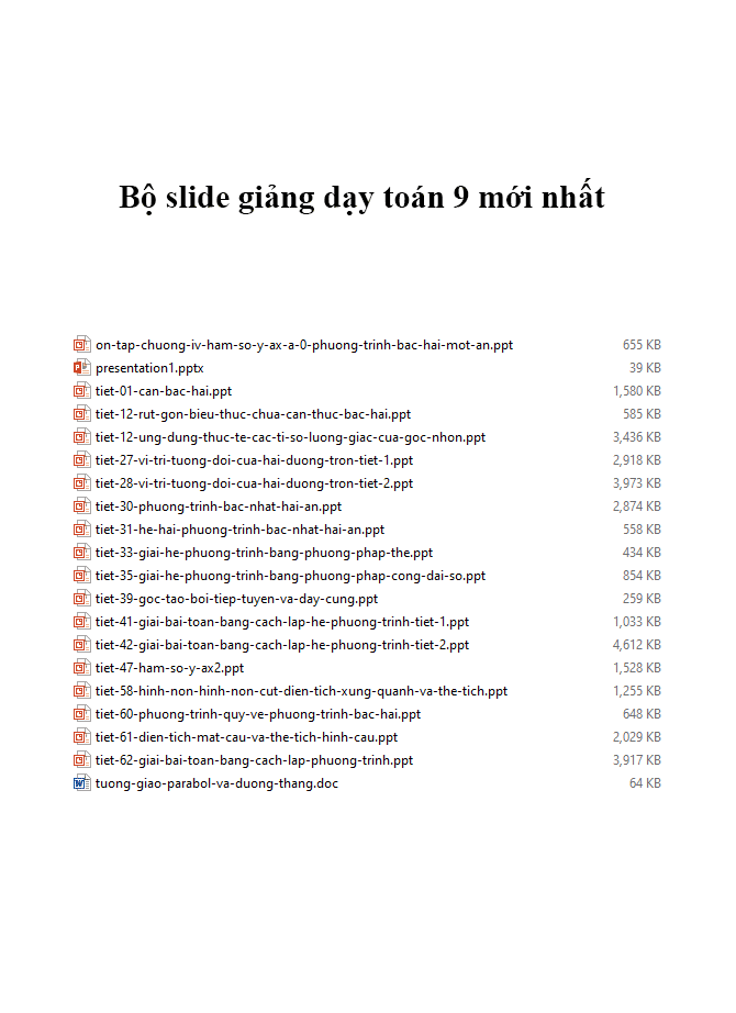 Bộ slide bài giảng toán 9  mới nhất