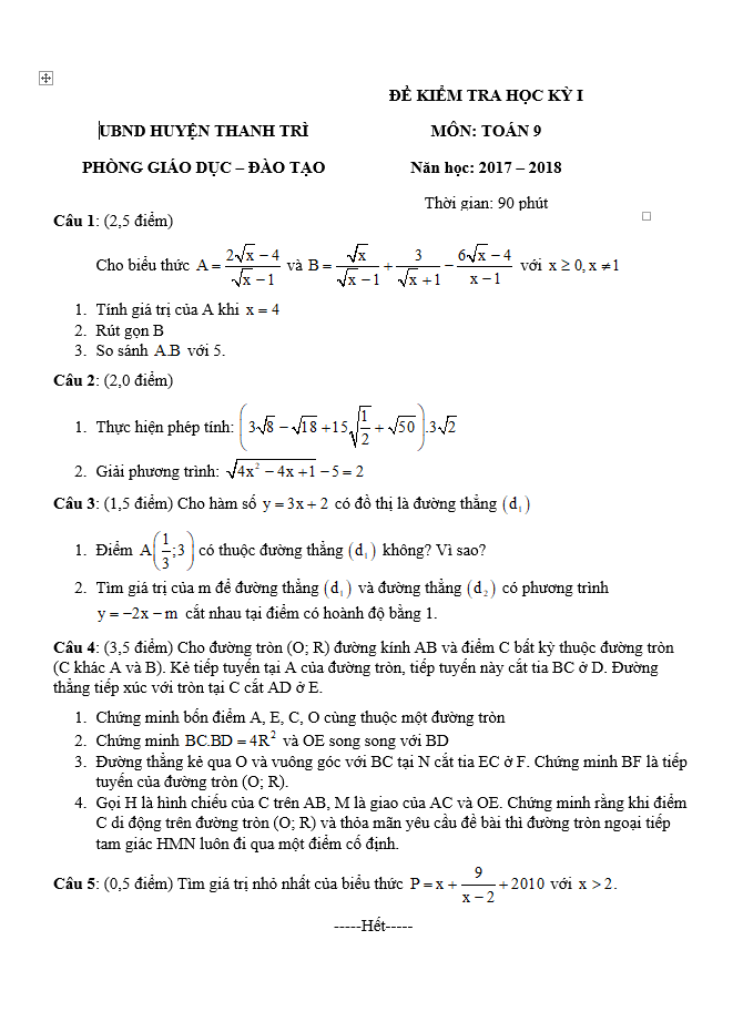 image for page Tổng hợp các đề thi học kì 1 lớp  9 qua các năm 