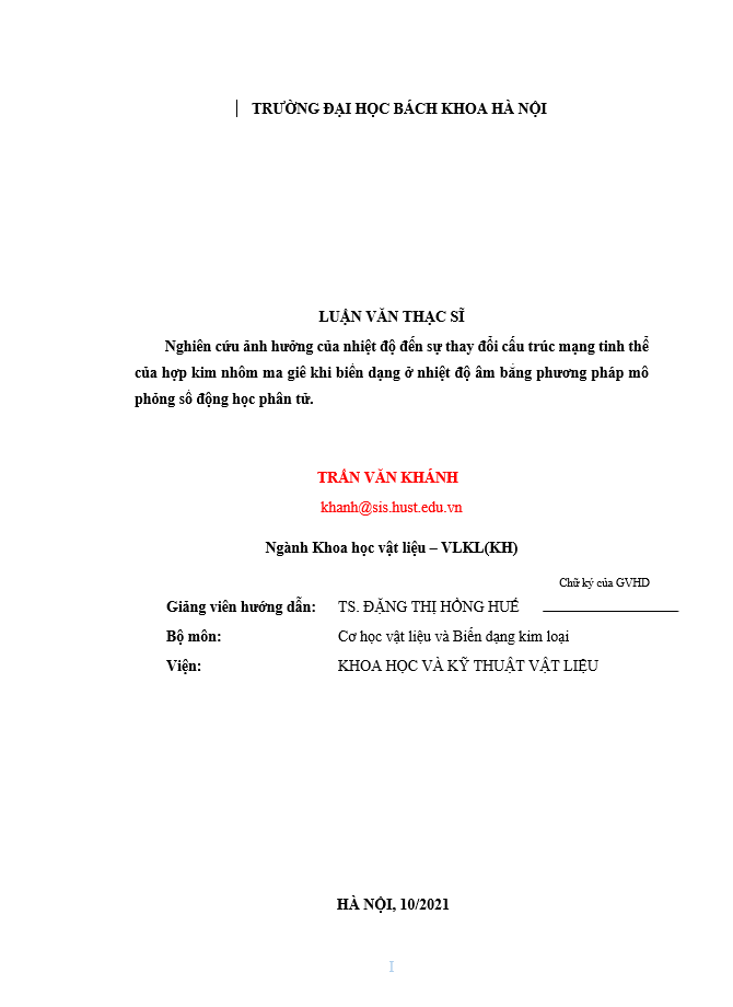 image for page Nghiên cứu ảnh hưởng của nhiệt độ đến sự thay đổi cấu trúc mạng tinh thể của hợp kim nhôm ma giê khi biến dạng ở nhiệt độ âm bằng phương pháp mô phỏng số động học phân tử.