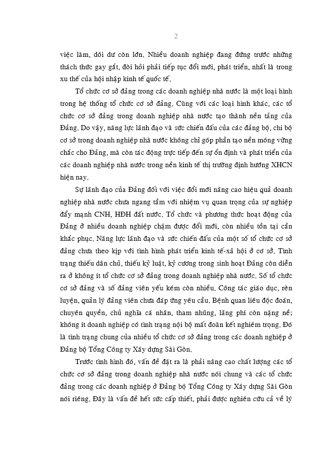 image for page Chất lượng tổ chức cơ sở đảng trong các doanh nghiệp nhà nước ở đảng bộ tổng công ty xây dựng Sài Gòn giai đoạn hiện nay - thực trạng và giải pháp