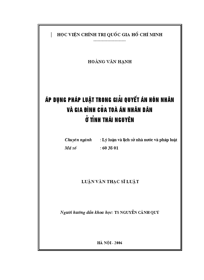 image for page Áp dụng pháp luật trong giải quyết án hôn nhân và gia đình của Tòa án nhân dân ở tỉnh Thái Nguyên