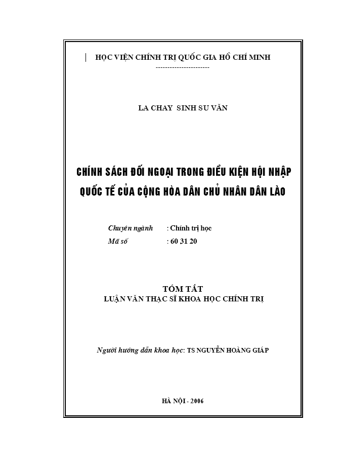 image for page Chính sách đối ngoại trong điều kiện hội nhập quốc tế của Cộng hoà Dân chủ nhân dân Lào