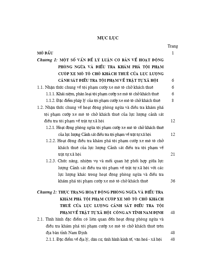 image for page Hoạt động của lực lượng Cảnh sát điều tra tội phạm về trật tự xã hội Công an tỉnh Nam Định trong phòng ngừa và điều tra khám phá tội phạm cướp xe mô tô chở khách thuê