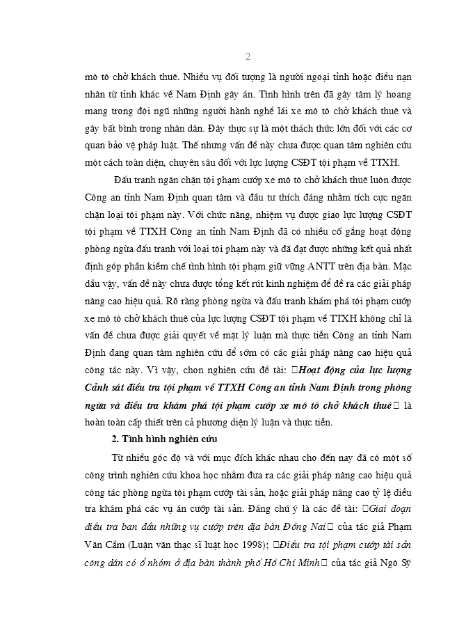 image for page Hoạt động của lực lượng Cảnh sát điều tra tội phạm về trật tự xã hội Công an tỉnh Nam Định trong phòng ngừa và điều tra khám phá tội phạm cướp xe mô tô chở khách thuê