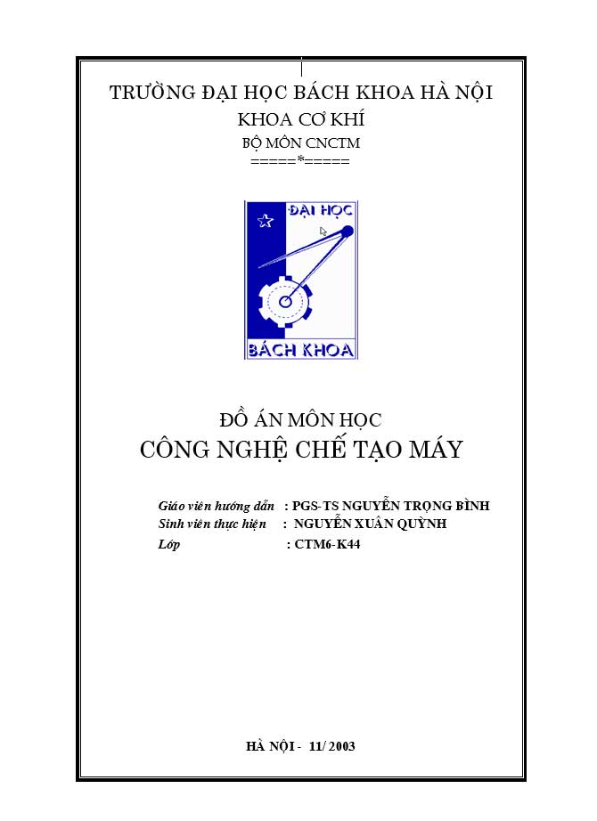 image for page Thuyết minh đồ án môn học công nghệ chế tạo máy